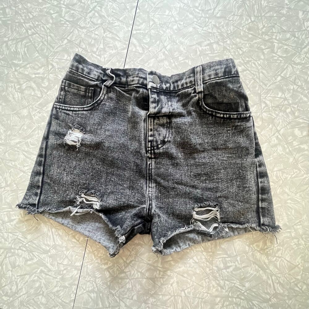 Distressed black denim shorts high rise raw hem shein size xs